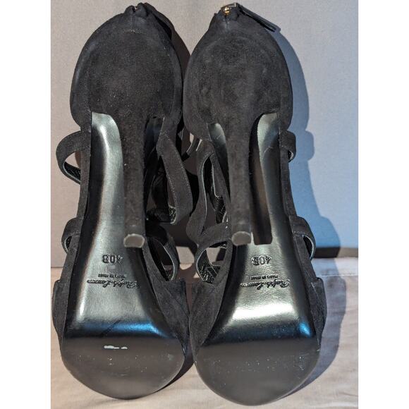 Ralph Lauren Purple Label Shoes Womens 40 B Cross Strappy Heels Black Suede 5" - Picture 11 of 16
